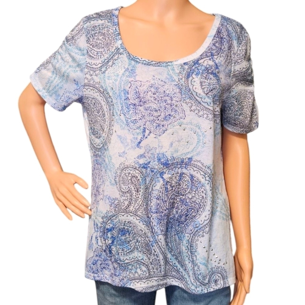 WM Y2K Embellished Paisley Tee Sz XL Fashion Bug Fairycore Bling 00s Spring
